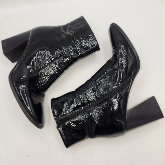 CARAVELA Strut Black Parent Leather Heel Zip Bootie Size 38 - Picture 7 of 15